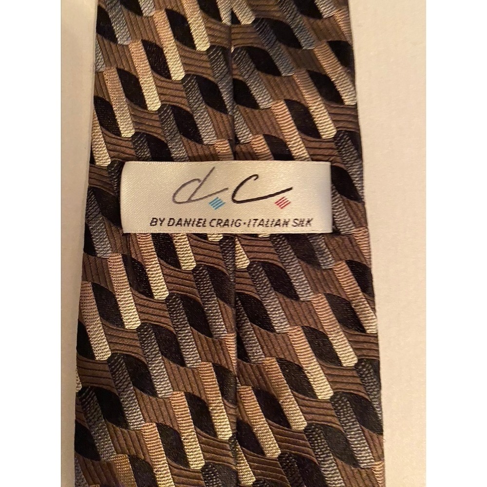 Daniel Craig Italian Silk Tie Brown Tan Geometric‎ Basketweave Made in Italy